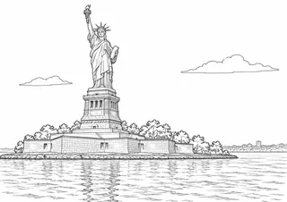 Black-and-white drawing of Statue of Liberty, watermarked preview