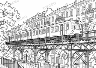 Berlin · Elevated U-Bahn · Colouring page for adults