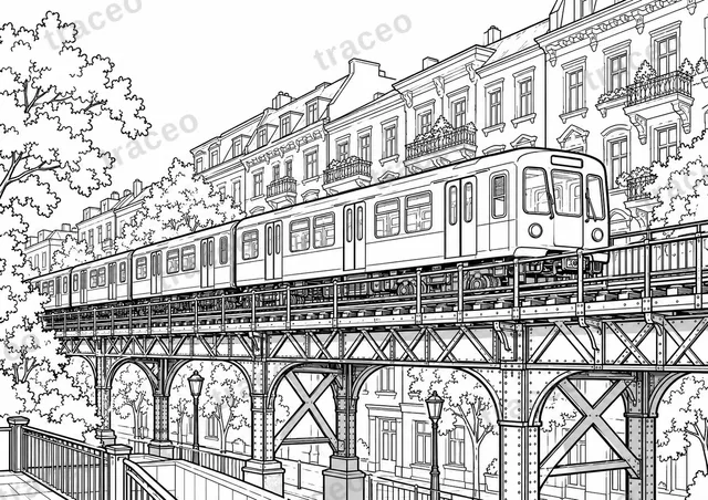 ベルリン · 高架鉄道 · 大人向けぬりえ