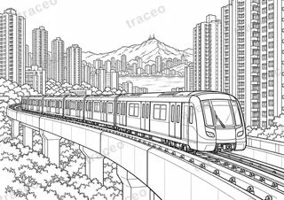 Hongkong · MTR-Zug · Ausmalbild für Erwachsene
