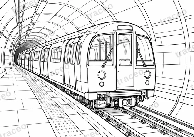 Londres · Train du Tube · Coloriage pour adultes
