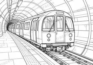 Londra · Trenul Tube · Planșă de colorat pentru adulți