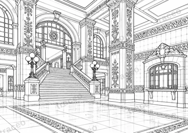 Madrid · Historische Vorhalle Pacífico · Ausmalbild für Erwachsene