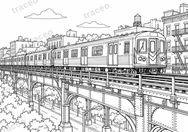 New York · Hochbahn · Ausmalbild für Erwachsene