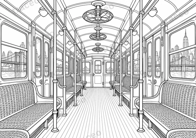 Nova Iorque · Carruagem histórica · Desenho para colorir para adultos
