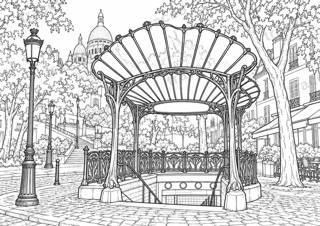 Paris · Abbesses · Planșă de colorat pentru adulți