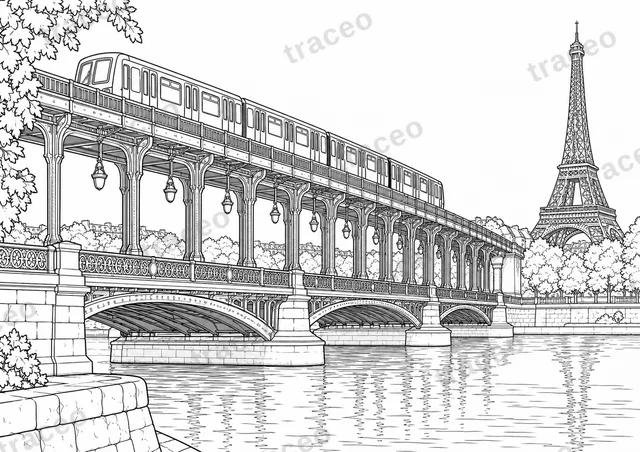 Paris · Bir-Hakeim · Coloriage pour adultes
