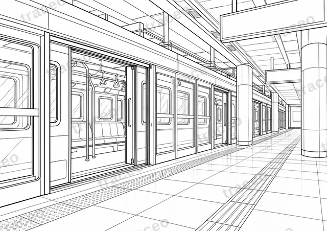 Seoul · U-Bahnsteig · Ausmalbild für Erwachsene