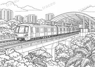 سنغافورة · مترو MRT مرتفع · رسم للتلوين للبالغين