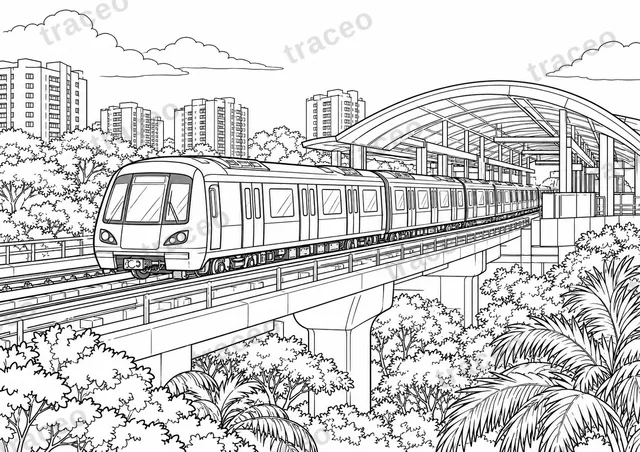 Singapur · MRT-Hochbahn · Ausmalbild für Erwachsene
