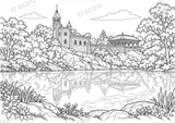 Black-and-white drawing of Belvedere Castle, watermarked preview