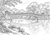Black-and-white drawing of Bow Bridge, watermarked preview