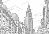 Black-and-white drawing of Chrysler Building, watermarked preview