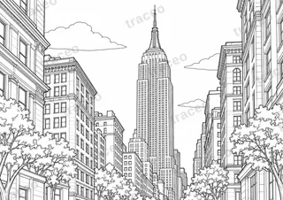 Black-and-white drawing of Empire State Building, watermarked preview