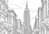 Black-and-white drawing of Empire State Building, watermarked preview