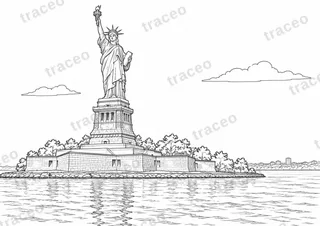 Black-and-white drawing of Statue of Liberty, watermarked preview