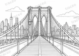 Black-and-white drawing of Brooklyn Bridge, watermarked preview