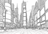 Black-and-white drawing of Times Square, watermarked preview