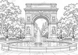Black-and-white drawing of Washington Square Park, watermarked preview