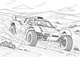 Querformatige Schwarz-Weiß-Malvorlage von Schlesser Buggy · Sandmeer, ohne gezeichnete Logos oder Sponsoren