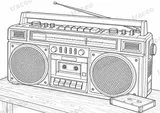 Lámina horizontal en blanco y negro de radiocasete portátil, sin marcas ni logotipos