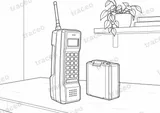Lámina horizontal en blanco y negro de teléfono móvil de primera generación, sin marcas ni logotipos