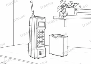 Lámina horizontal en blanco y negro de teléfono móvil de primera generación, sin marcas ni logotipos