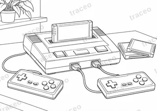 Lámina horizontal en blanco y negro de consola de cartuchos, sin marcas ni logotipos