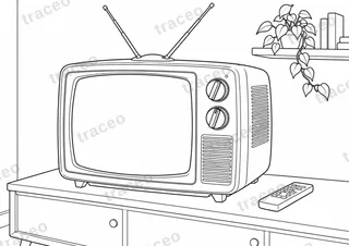 Lámina horizontal en blanco y negro de televisor de tubo, sin marcas ni logotipos