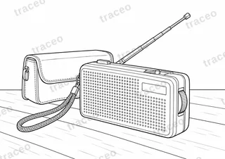 Lámina horizontal en blanco y negro de radio de transistores, sin marcas ni logotipos