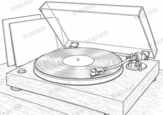 Lámina horizontal en blanco y negro de tocadiscos de vinilo, sin marcas ni logotipos